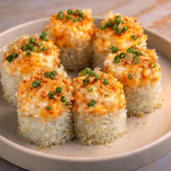 Maki with salmon and baked prawns