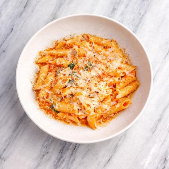 Penne arabiata, parmesan cheese