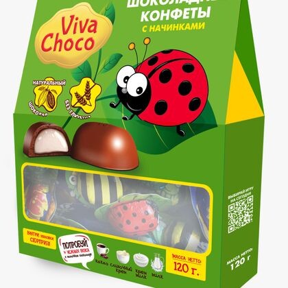Конфеты шоколадные с кремовой начинкой: Ассорти "Viva Choco" коробка 120гр