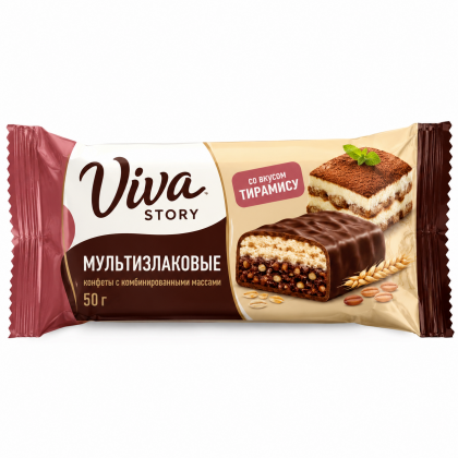 Конфеты с комбинированными массами "Мультизлаковые" со вкусом тирамису Viva Story 50г