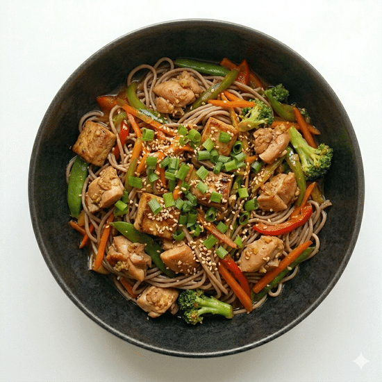 Soba with toppings    🥢 from
386 kcal · P: 35g · 380g